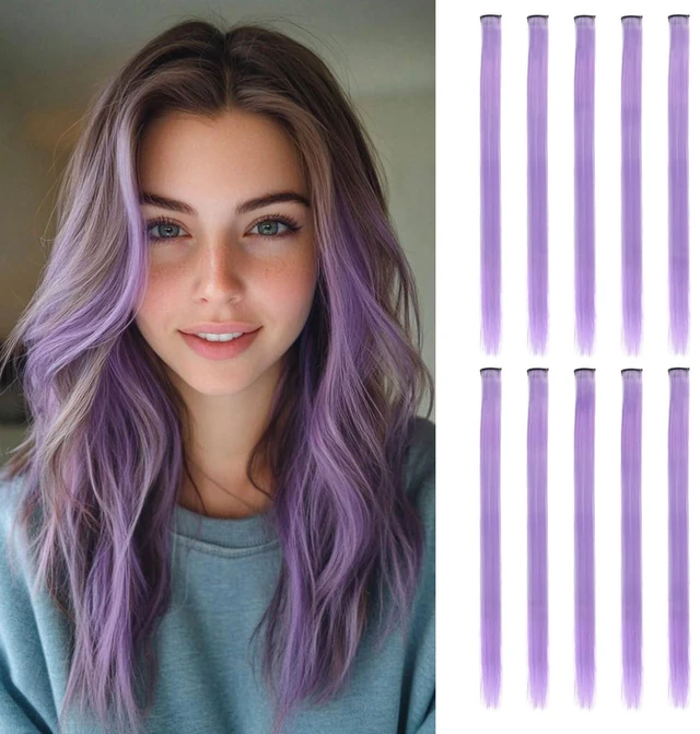 Main image of 10 Pcs Clip in Hair Extensions Light Purple 22 Inch