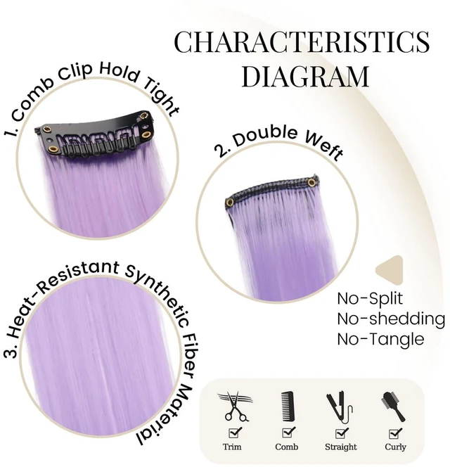 Alt view image 2 of 7 - 10 Pcs Clip in Hair Extensions Light Purple 22 Inch