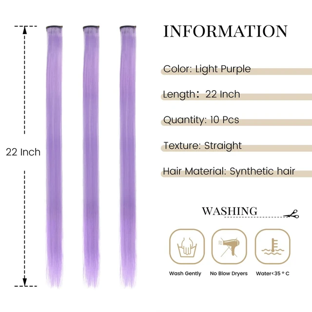 Alt view image 5 of 7 - 10 Pcs Clip in Hair Extensions Light Purple 22 Inch