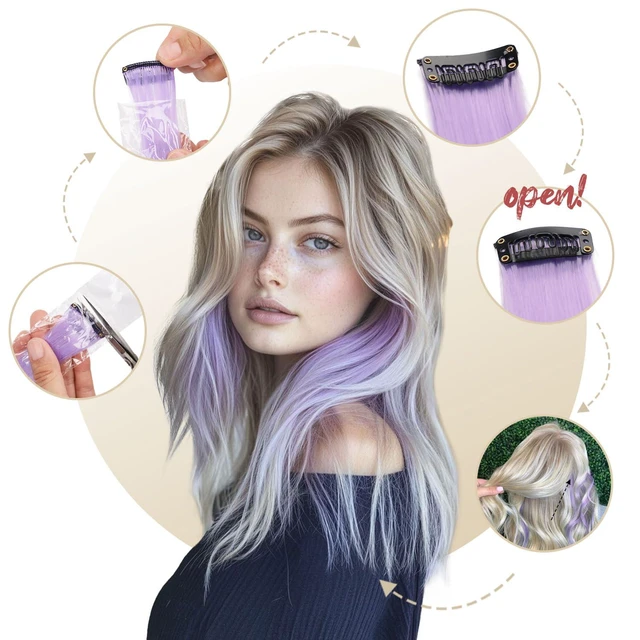 Alt view image 3 of 7 - 10 Pcs Clip in Hair Extensions Light Purple 22 Inch