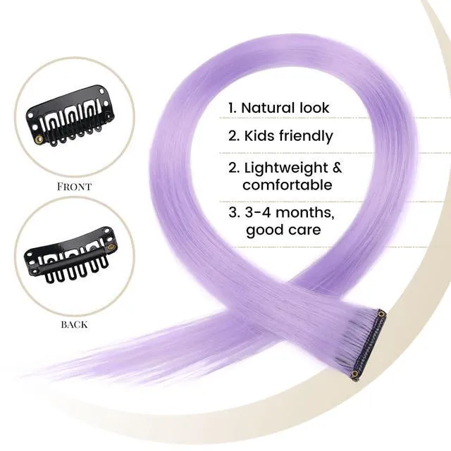 Alt view image 7 of 7 - 10 Pcs Clip in Hair Extensions Light Purple 22 Inch