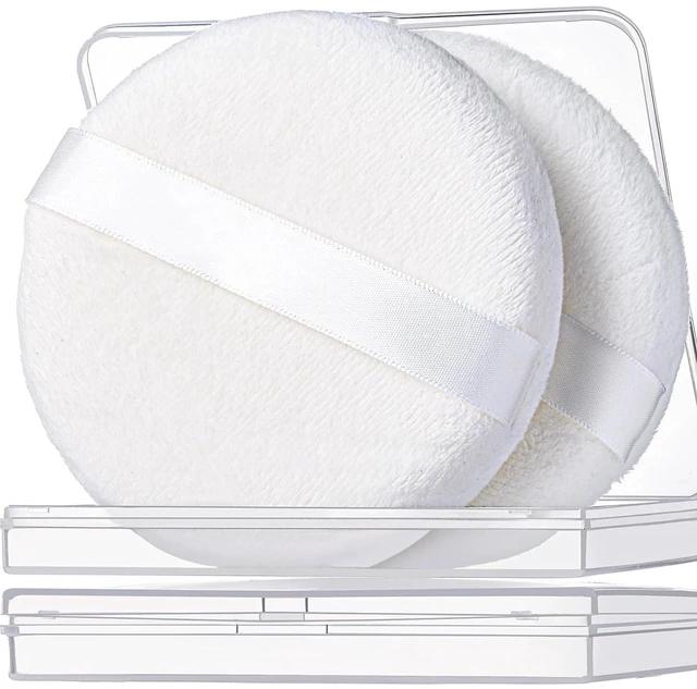 Main image of Teenitor 2Pcs 4.13 Inch Soft Velour Powder Puff with Container - White