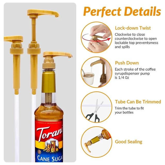Alt view image 5 of 7 - 4Pcs Coffee Syrup Pumps Compatible with 25.4oz/750ml Torani, Skinny and Other Syrup Bottles for Lattes, Iced Coffees, Cocktails, Pancakes and More