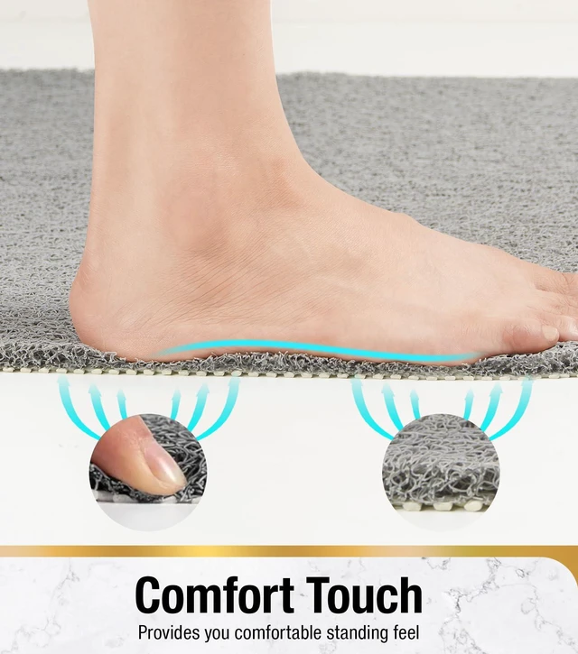 Alt view image 4 of 7 - HITSLAM 24 x 16 Inch Non Slip Shower Mat with Drain Holes, Soft PVC Loofah Bathtub Mat, Quick Drying Bathroom Mat, Grey