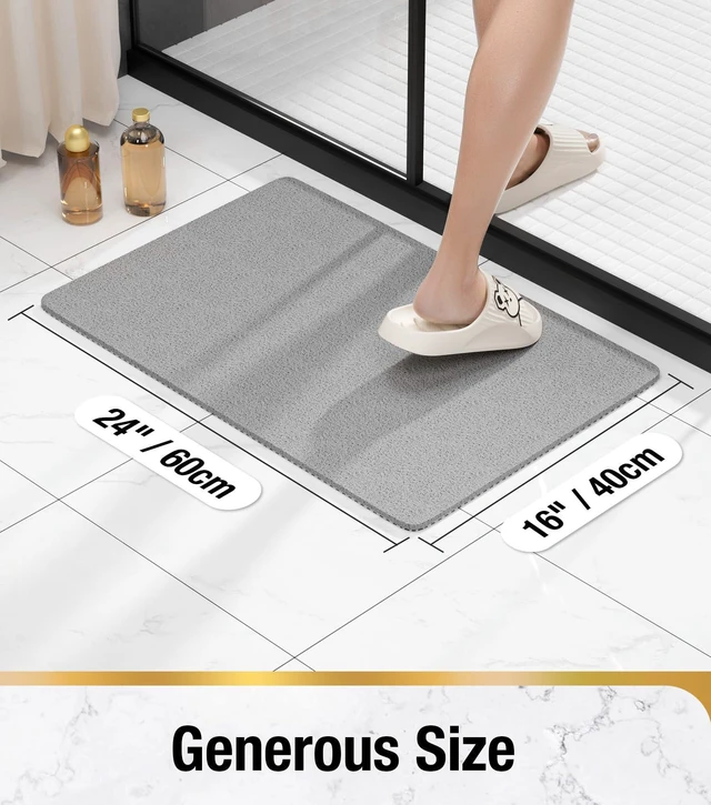Alt view image 2 of 7 - HITSLAM 24 x 16 Inch Non Slip Shower Mat with Drain Holes, Soft PVC Loofah Bathtub Mat, Quick Drying Bathroom Mat, Grey