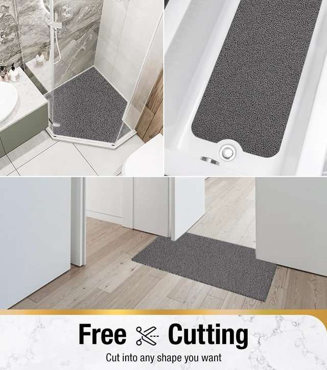 Alt view image 5 of 7 - HITSLAM 24 x 16 Inch Non Slip Shower Mat with Drain Holes, Soft PVC Loofah Bathtub Mat, Quick Drying Bathroom Mat, Grey