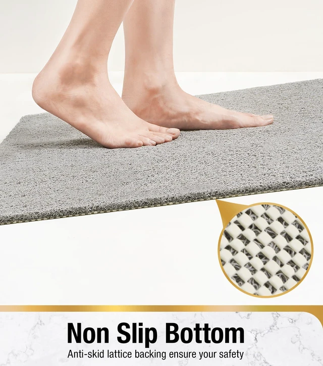 Alt view image 6 of 7 - HITSLAM 24 x 16 Inch Non Slip Shower Mat with Drain Holes, Soft PVC Loofah Bathtub Mat, Quick Drying Bathroom Mat, Grey