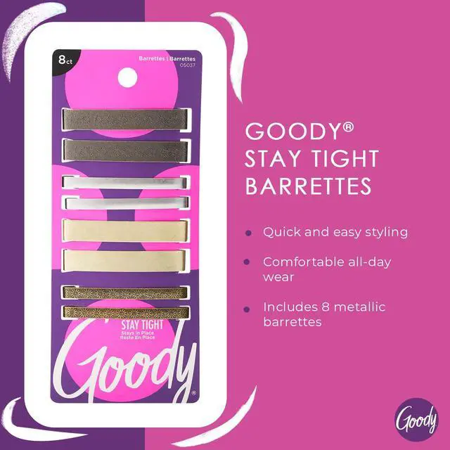 Alt view image 5 of 6 - Goody Stay Tight Hair Barrettes 8 Ct, Assorted Metallic Colors, Non-Slip Flat Hair Clips for Women & Men, All Hair Types