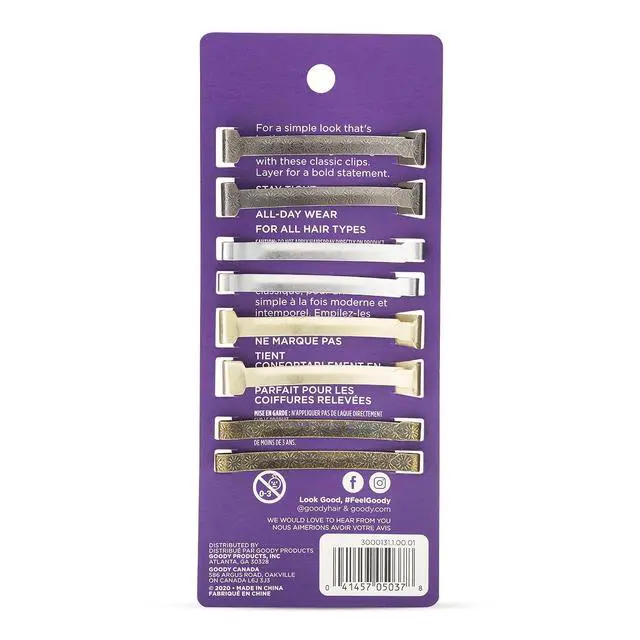 Alt view image 3 of 6 - Goody Stay Tight Hair Barrettes 8 Ct, Assorted Metallic Colors, Non-Slip Flat Hair Clips for Women & Men, All Hair Types