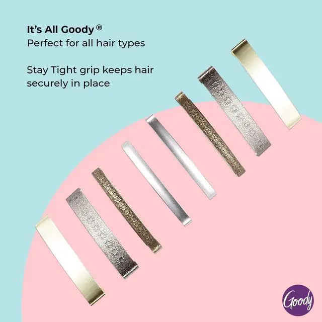 Alt view image 6 of 6 - Goody Stay Tight Hair Barrettes 8 Ct, Assorted Metallic Colors, Non-Slip Flat Hair Clips for Women & Men, All Hair Types