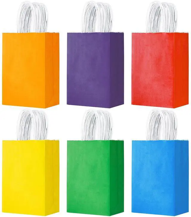 Main image of YEEHAW 24 Pack Kraft Paper Gift Bags with Handles 5.8"x3.2"x8.25" Party Favor Bags Bulk for Kids Birthday, Baby Shower, Crafts, Wedding, Party (6 Colors)