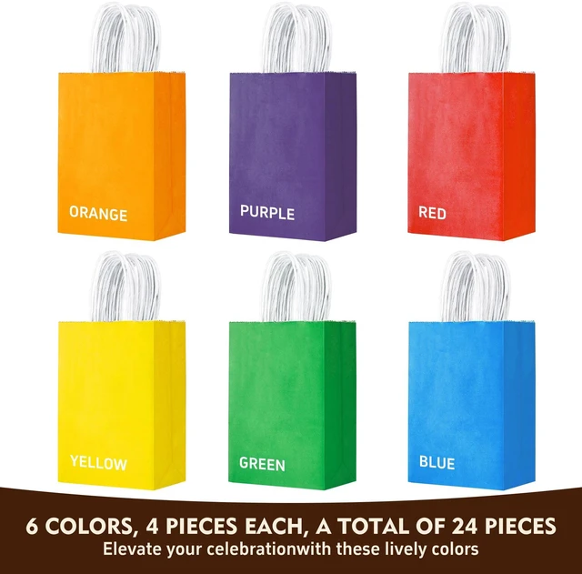 Alt view image 2 of 7 - YEEHAW 24 Pack Kraft Paper Gift Bags with Handles 5.8"x3.2"x8.25" Party Favor Bags Bulk for Kids Birthday, Baby Shower, Crafts, Wedding, Party (6 Colors)
