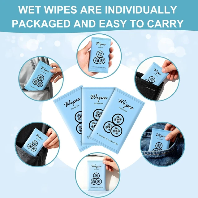 Alt view image 2 of 6 - Individual Hand Wipes Travel Size Individually Wrapped Wet Wipes