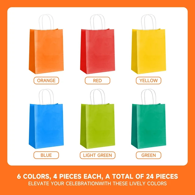 Alt view image 5 of 6 - METAPRINT 24Pcs Paper Gift Bags with Handles, Rainbow, 5.8x3.2x8.25 Inch
