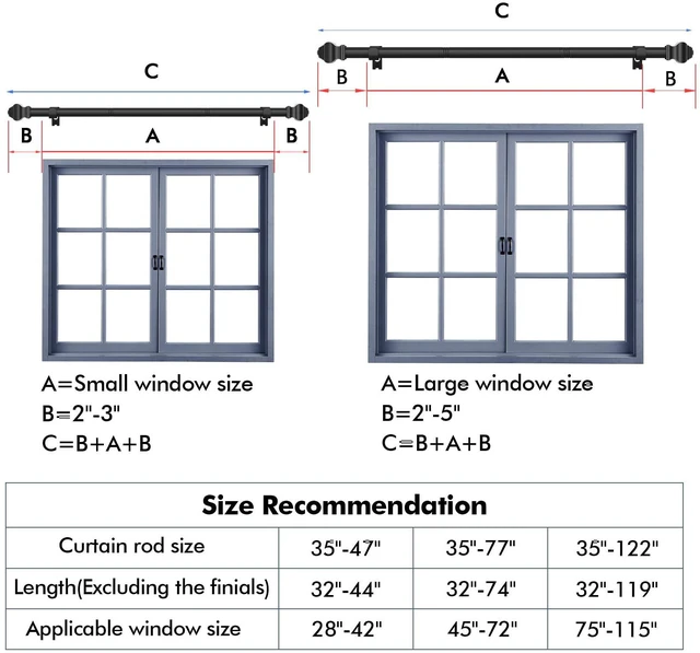 Alt view image 2 of 7 - Matte Black Curtain Rod 5/8Inch 35-47Inch Adjustable Telescoping with Brackets for Bedroom Kitchen Study Living Room