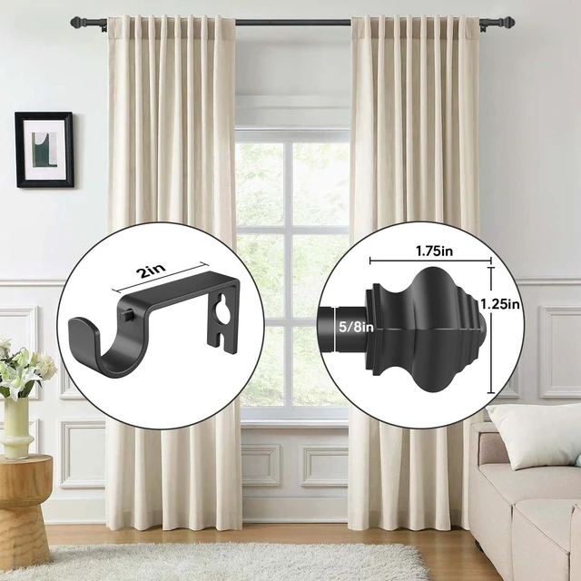 Alt view image 6 of 7 - Matte Black Curtain Rod 5/8Inch 35-47Inch Adjustable Telescoping with Brackets for Bedroom Kitchen Study Living Room