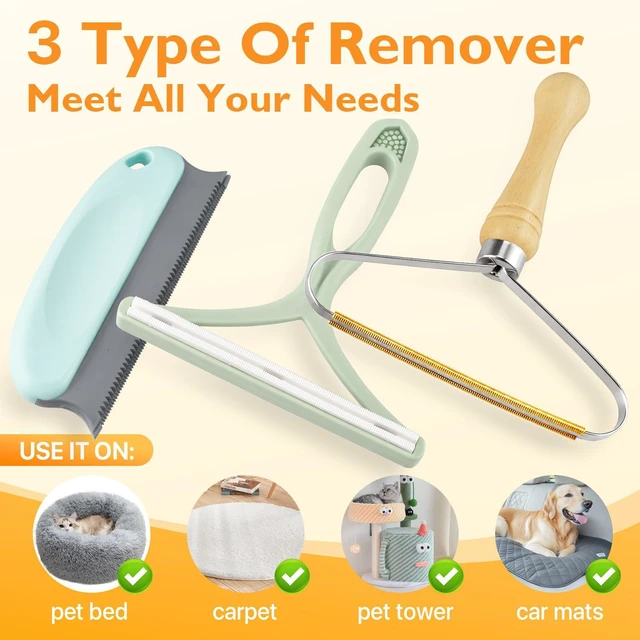 Alt view image 4 of 6 - 3-Pack Pet Hair Removal Tool, Carpet Scraper & Fur Remover Brush for Car, Furniture, Couch - Green