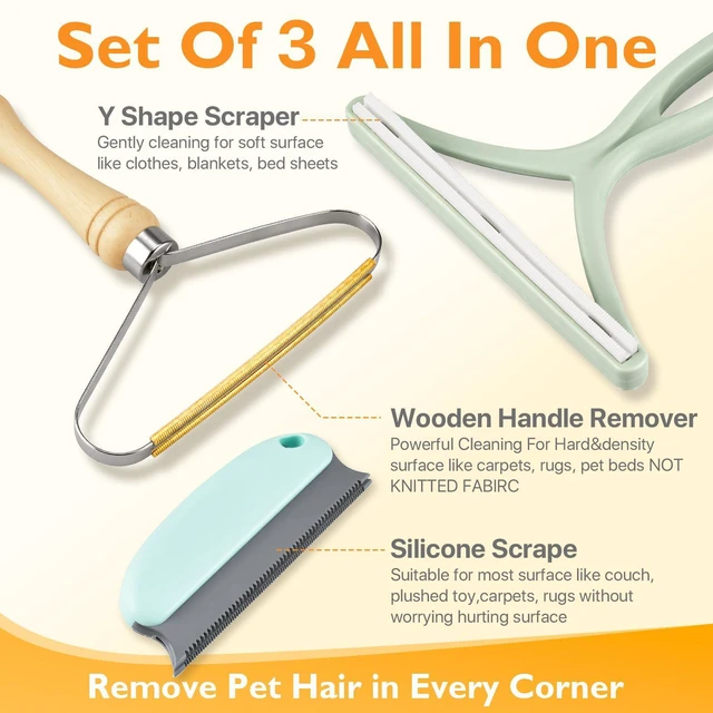 Alt view image 6 of 6 - 3-Pack Pet Hair Removal Tool, Carpet Scraper & Fur Remover Brush for Car, Furniture, Couch - Green