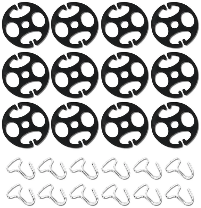 Main image of 24Pcs Car Seat Cover Plum Plate Metal Hooks and Plastic Chucks Set: 12 Metal Hooks with Locking Clip, Plastic Card, and Fixed Fastener Buckle + 12 Plastic Chucks, Black