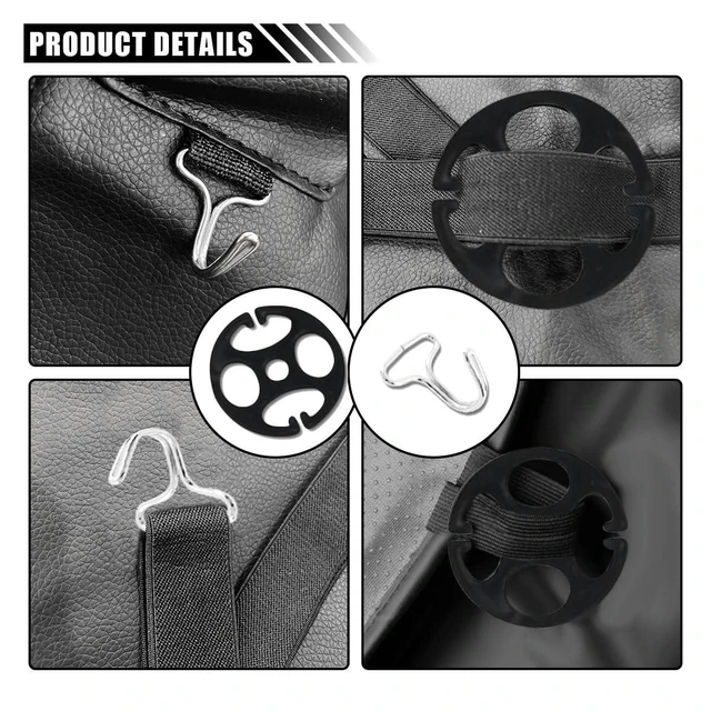 Alt view image 4 of 6 - 24Pcs Car Seat Cover Plum Plate Metal Hooks and Plastic Chucks Set: 12 Metal Hooks with Locking Clip, Plastic Card, and Fixed Fastener Buckle + 12 Plastic Chucks, Black