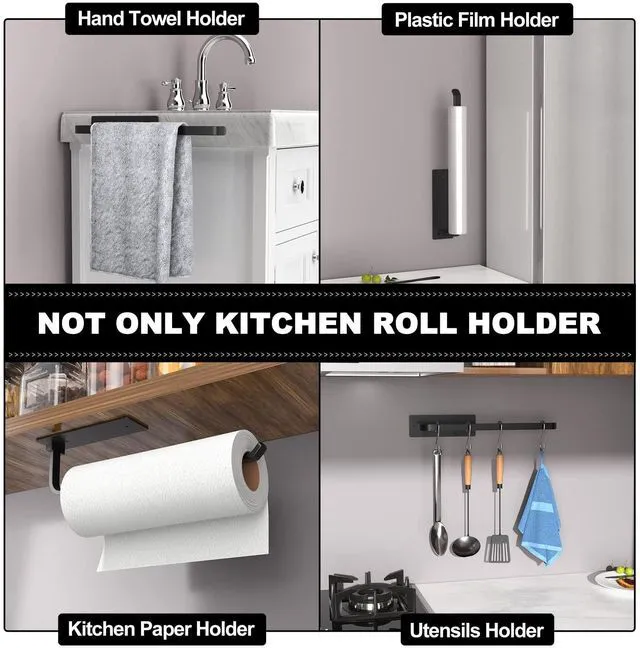 Alt view image 3 of 6 - Under Cabinet Paper Towel Holder, Self-Adhesive or Drilling, Matte Black