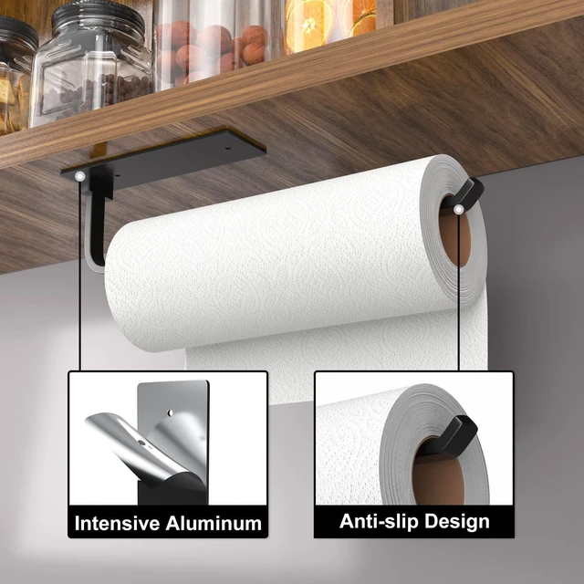 Alt view image 4 of 6 - Under Cabinet Paper Towel Holder, Self-Adhesive or Drilling, Matte Black