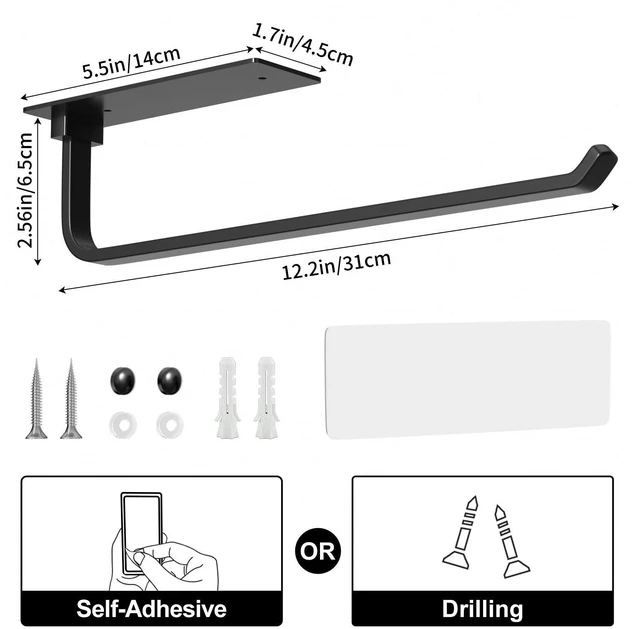Alt view image 5 of 6 - Under Cabinet Paper Towel Holder, Self-Adhesive or Drilling, Matte Black