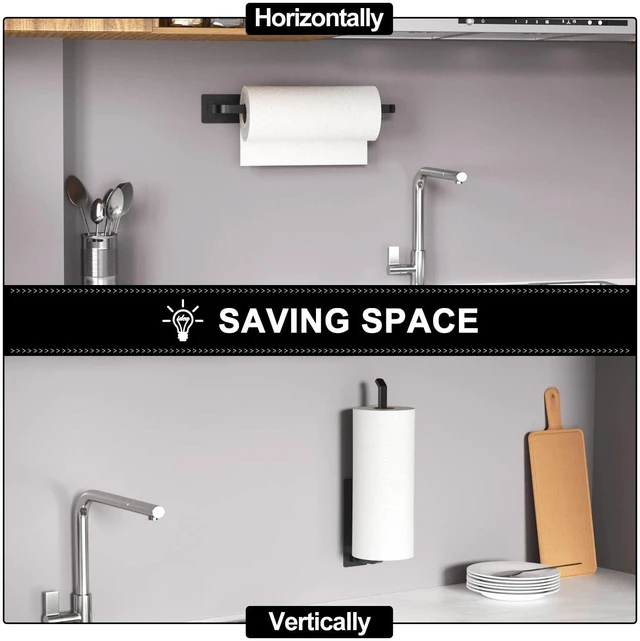 Alt view image 2 of 6 - Under Cabinet Paper Towel Holder, Self-Adhesive or Drilling, Matte Black