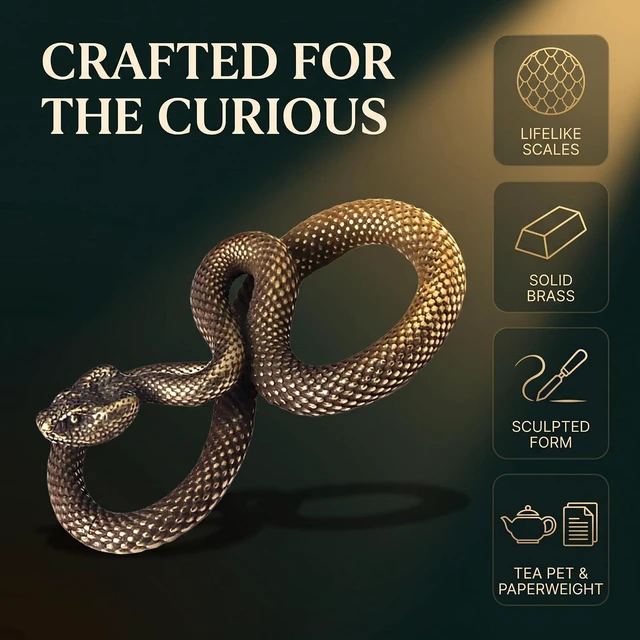 Alt view image 5 of 5 - Bronze Heavy Snake Figurine, Fantasy Brass Vintage Style Statue, High Simulation Snake Sculpture, Office Desktop Home Decor, Collectible Gift