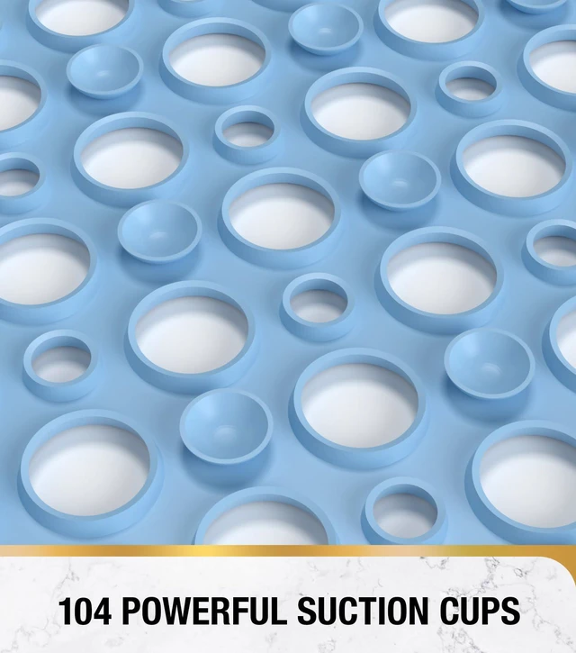 Alt view image 5 of 6 - HITSLAM Non Slip Soft TPE Bathtub Mat with Suction Cups, Efficient Drainage, Easy to Clean, 28x15Inch, Blue