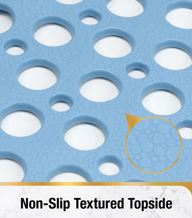 Alt view image 3 of 6 - HITSLAM Non Slip Soft TPE Bathtub Mat with Suction Cups, Efficient Drainage, Easy to Clean, 28x15Inch, Blue