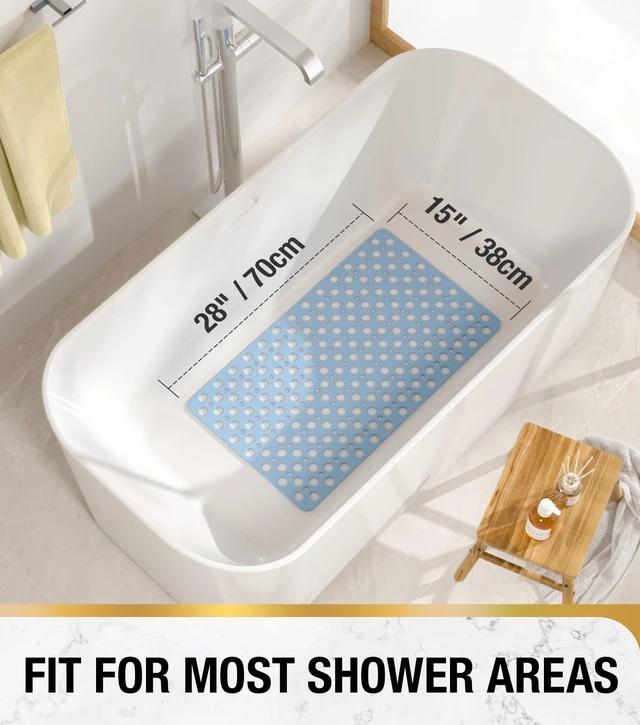 Alt view image 2 of 6 - HITSLAM Non Slip Soft TPE Bathtub Mat with Suction Cups, Efficient Drainage, Easy to Clean, 28x15Inch, Blue