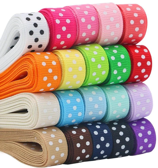 Main image of QingHan 3/8" x 40yd Grosgrain Ribbon, Boutique Polka Dot Fabric Ribbon (20 x 2yd)