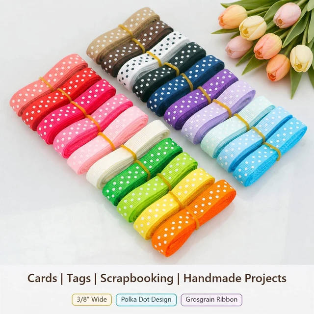 Alt view image 5 of 7 - QingHan 3/8" x 40yd Grosgrain Ribbon, Boutique Polka Dot Fabric Ribbon (20 x 2yd)
