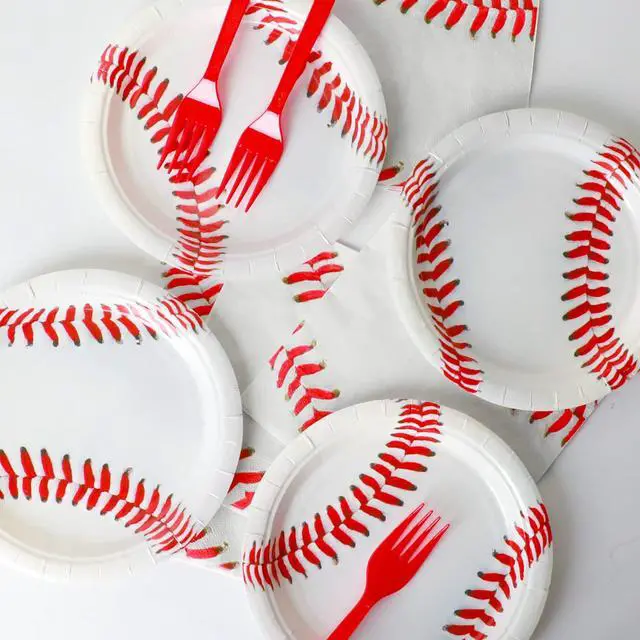 Alt view image 5 of 6 - Gisgfim 48 Pcs Baseball Plates Disposable Paper Dessert Cake Plates Birthday Party Supplies Tableware Decorations Favors for Sport Fans Boys Baby Shower
