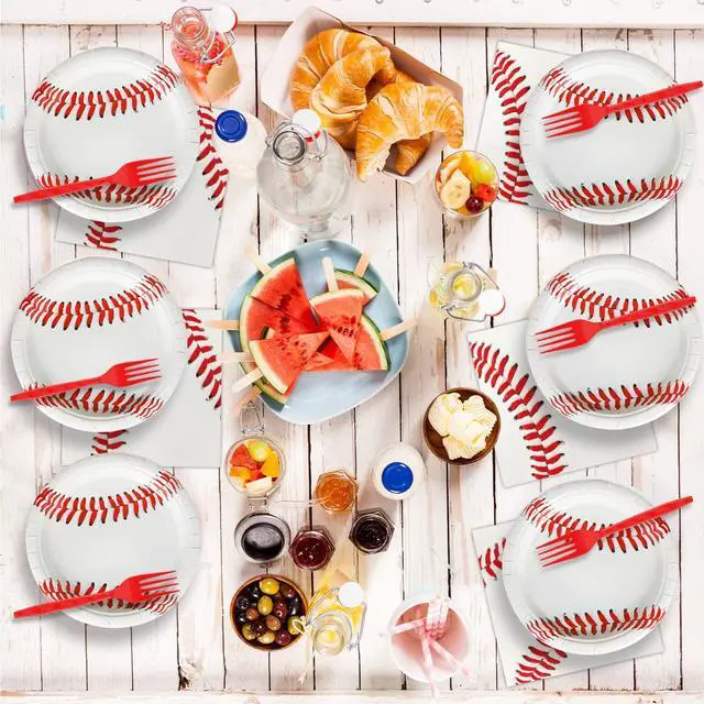 Alt view image 4 of 6 - Gisgfim 48 Pcs Baseball Plates Disposable Paper Dessert Cake Plates Birthday Party Supplies Tableware Decorations Favors for Sport Fans Boys Baby Shower