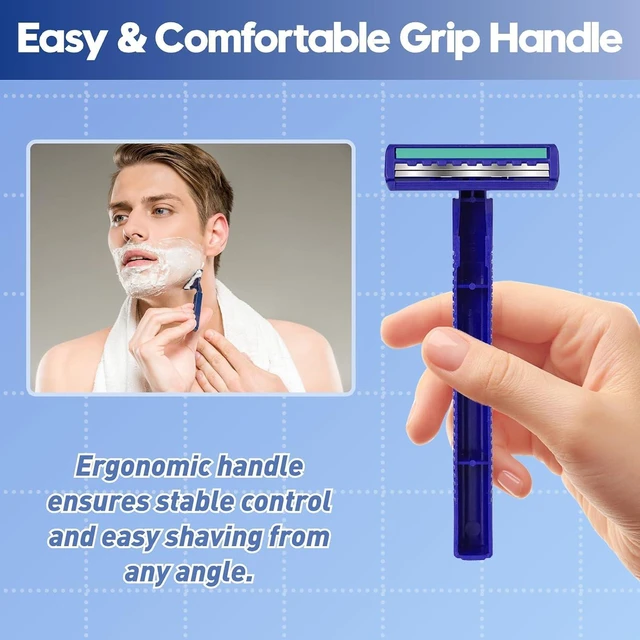 Alt view image 5 of 7 - Twin Blade Disposable Razors, Bulk 60 Pack, Blue