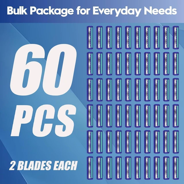 Alt view image 3 of 7 - Twin Blade Disposable Razors, Bulk 60 Pack, Blue