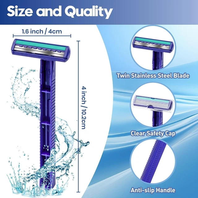 Alt view image 7 of 7 - Twin Blade Disposable Razors, Bulk 60 Pack, Blue