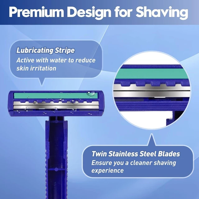 Alt view image 4 of 7 - Twin Blade Disposable Razors, Bulk 60 Pack, Blue
