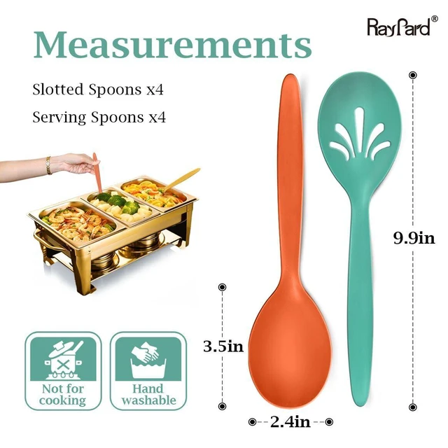 Alt view image 3 of 6 - 8-Piece 10-Inch Plastic Wheat Straw Serving & Slotted Spoons Set for Party Buffet Catering (Orange/Blue/Yellow/Green, Not for Cooking)