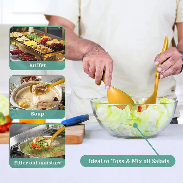 Alt view image 6 of 6 - 8-Piece 10-Inch Plastic Wheat Straw Serving & Slotted Spoons Set for Party Buffet Catering (Orange/Blue/Yellow/Green, Not for Cooking)