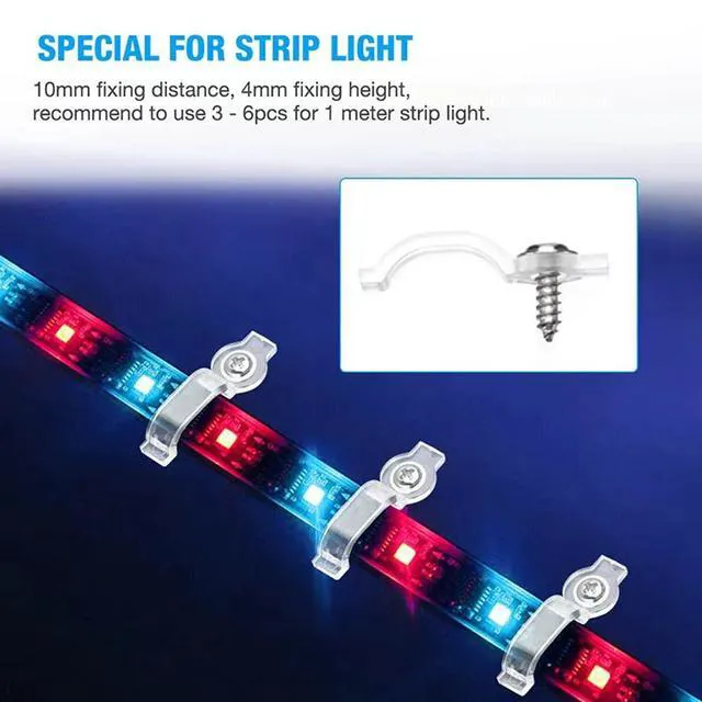 Alt view image 4 of 4 - 100 Pack 10mm Wide IP65 Waterproof 5050 LED Strip Light Mounting Bracket and Transparent Fixing Clips, One Side Fixing, with 100 Screws