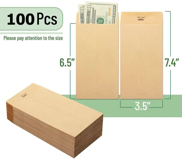 Alt view image 2 of 7 - Mr. Pen 6.5"x3.5" Kraft Paper Self-Adhesive Money Envelopes, 100 Pack for Budgeting, Coin Saving, Check and Small Item Organizing