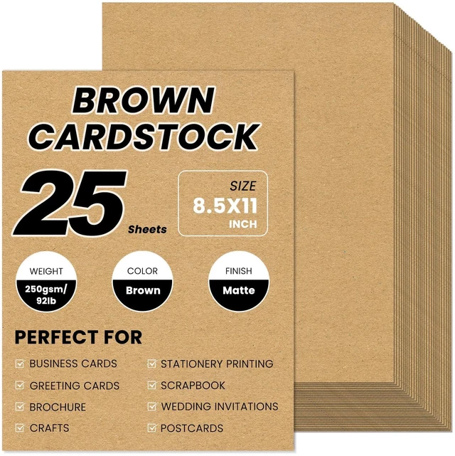 Main image of 25 Sheets 8.5x11 Brown Cardstock 92lb/250gsm Kraft Paper