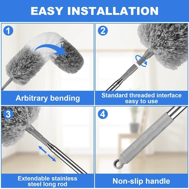 Alt view image 2 of 6 - Feather Duster with Extension Pole, Ceiling Fan Cleaner, Blind Cleaner, Long Handle Duster