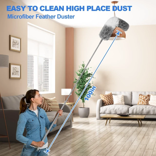 Alt view image 3 of 6 - Feather Duster with Extension Pole, Ceiling Fan Cleaner, Blind Cleaner, Long Handle Duster
