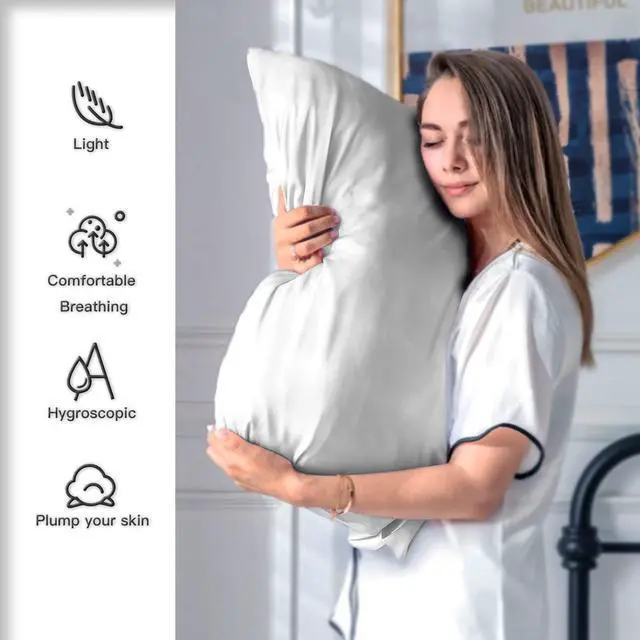 Alt view image 2 of 6 - Mulberry Silk Pillowcase for Hair and Skin Standard Size 20"x26" with Hidden Zipper, Soft Breathable Smooth Cooling, Silver Grey, 1 Count
