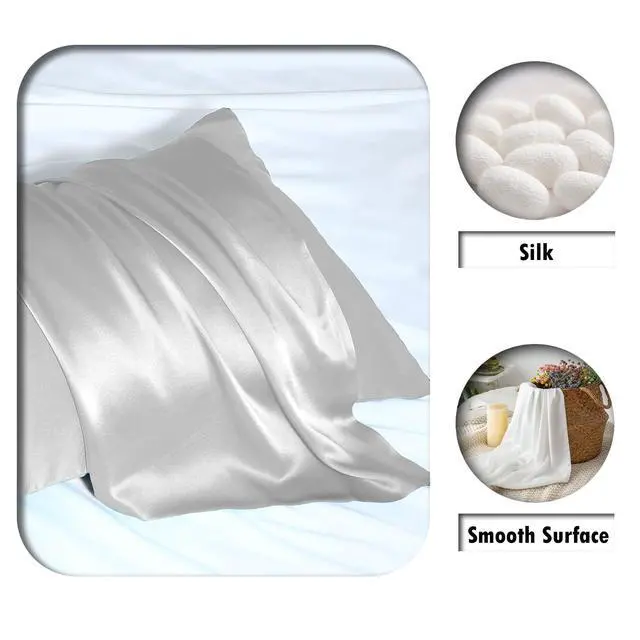 Alt view image 6 of 6 - Mulberry Silk Pillowcase for Hair and Skin Standard Size 20"x26" with Hidden Zipper, Soft Breathable Smooth Cooling, Silver Grey, 1 Count