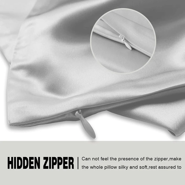 Alt view image 5 of 6 - Mulberry Silk Pillowcase for Hair and Skin Standard Size 20"x26" with Hidden Zipper, Soft Breathable Smooth Cooling, Silver Grey, 1 Count
